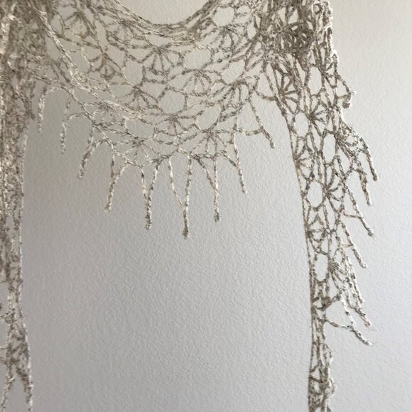 NEW Handmade, 100% Natual Wool Birch Tweed, Allure Wavy V Scarf, 102"L & 22"D - Picture 8 of 14